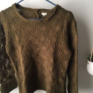 J. Crew Factory Olive Green Crochet Sweater